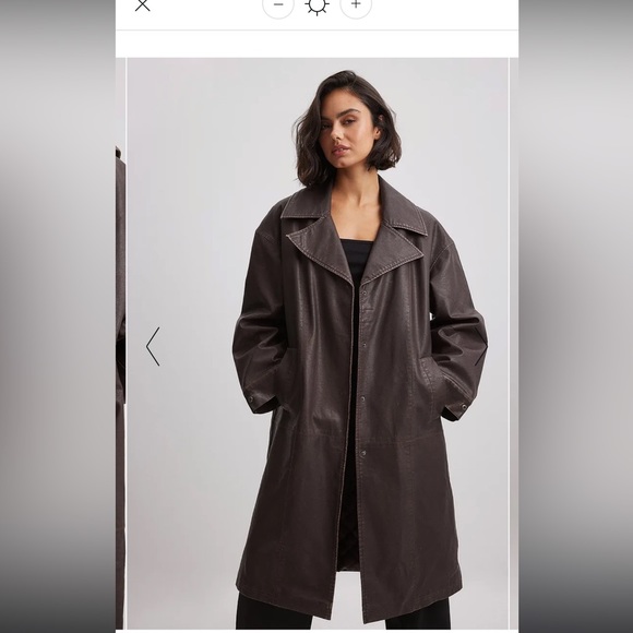 Big Collar Worn PU Oversized Jacket in S/4 - Picture 2 of 4